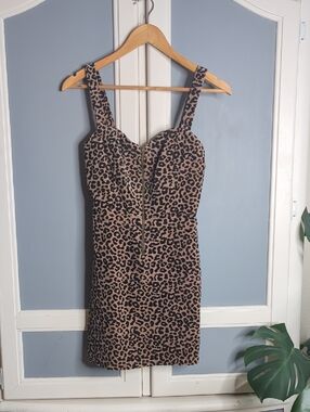 Wild Fable Leopard Print Zip Front Mini Dress XS Y2K Bodycon